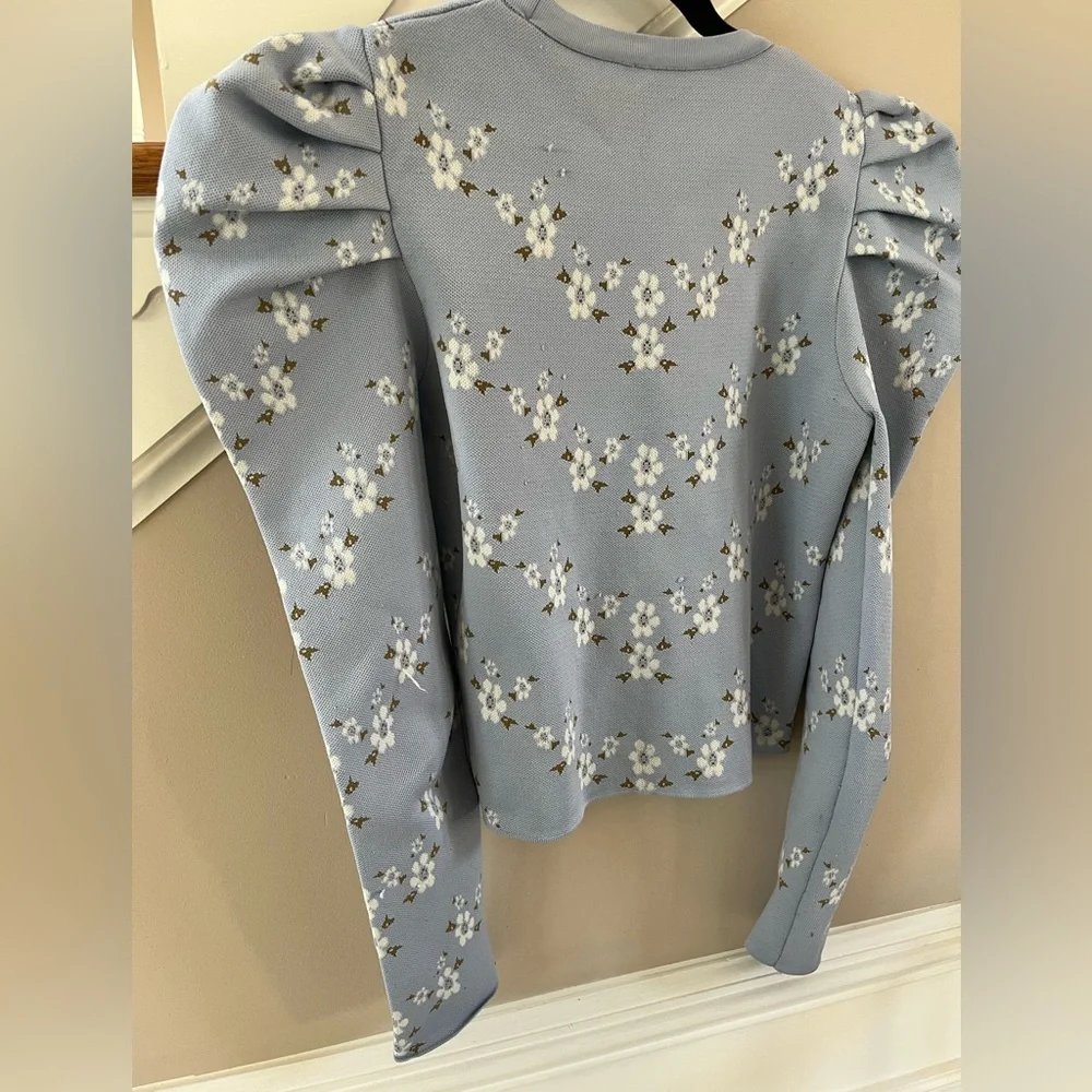 Zara Light Blue Floral Puff Sleeve Blouse